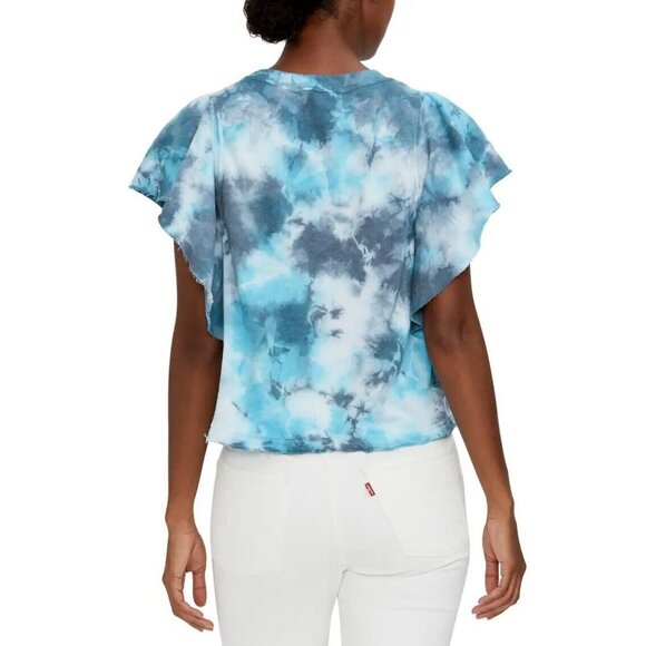 MICHAEL STARS Ariana Blue Tie Dye Cotton Terry Ruffled Sweatshirt Top, Size S - Picture 3 of 13
